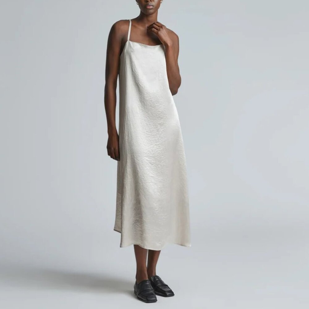 Everlane The Satin Square-Neck Slip Dress in Cream, Size 6, New with Tag